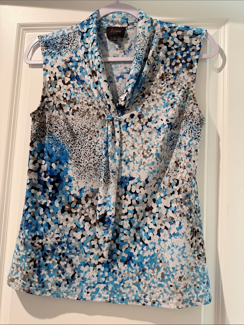 JM Collection Blue & White Printed Tie-Neck Sleeveless Camisole